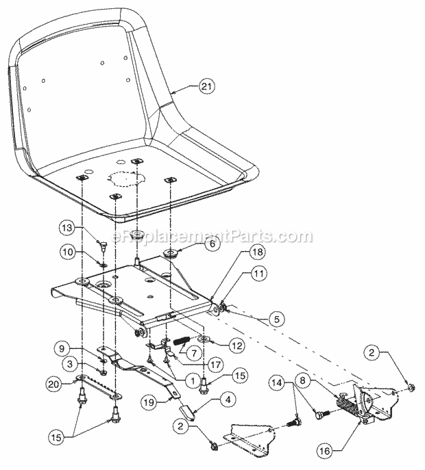 Adjustable Seat Diagram and Parts List for 1517 13A-231G100 Cub Cadet Lawn Tractor